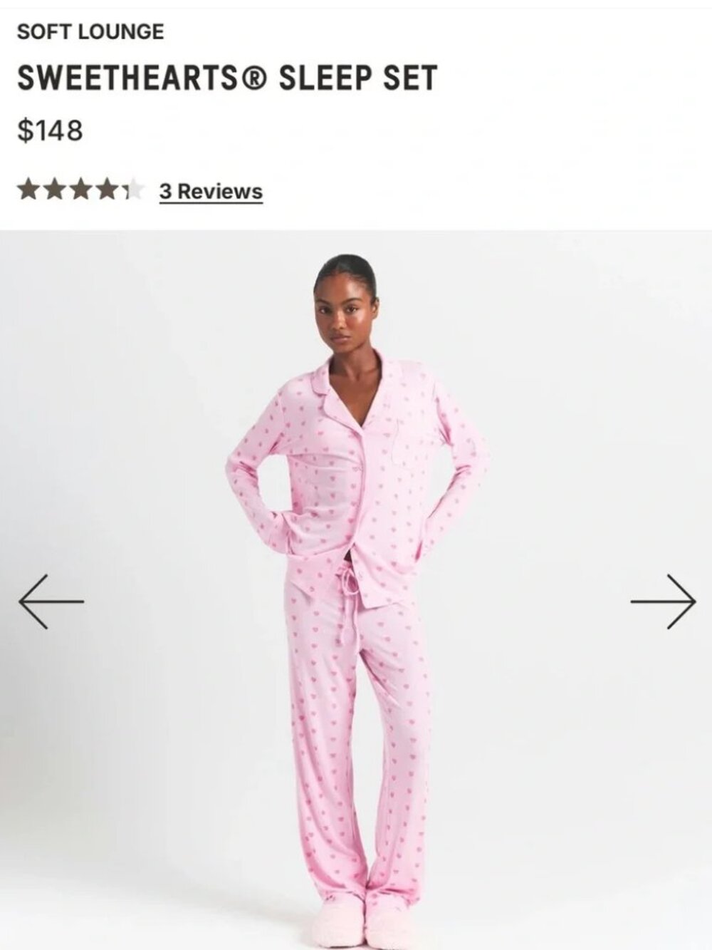 NWT Women Skims Sweethearts Pink 2-Pc Set (Item 58) Lounge Pajamas Top Bottom XS